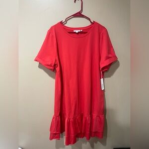 Chico's Vibrant Red Midi Tiered T shirt Dress